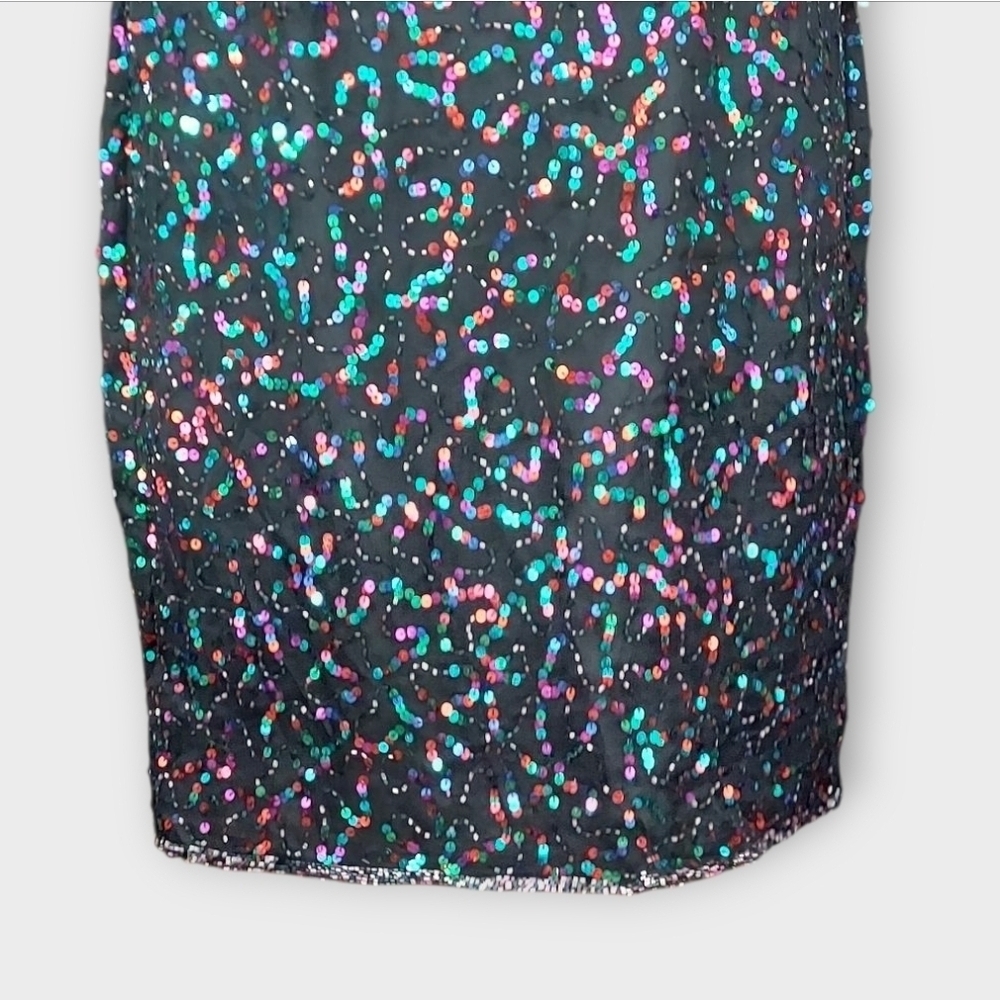 Vintage NOS 90's 100% Silk Colorful Bead And Sequin Mini Dress ~sz L - Picture 3 of 8